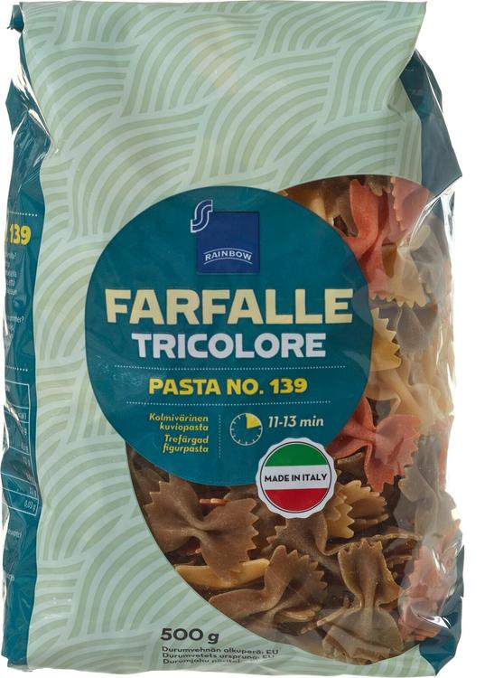 Rainbow 500g Farfalle Tricolore kolmivärinen kuviopasta