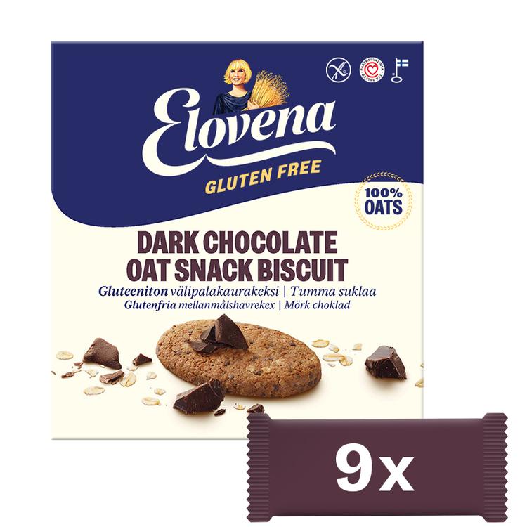 Elovena 9x18g gluteeniton tumma suklaa välipalakaurakeksi