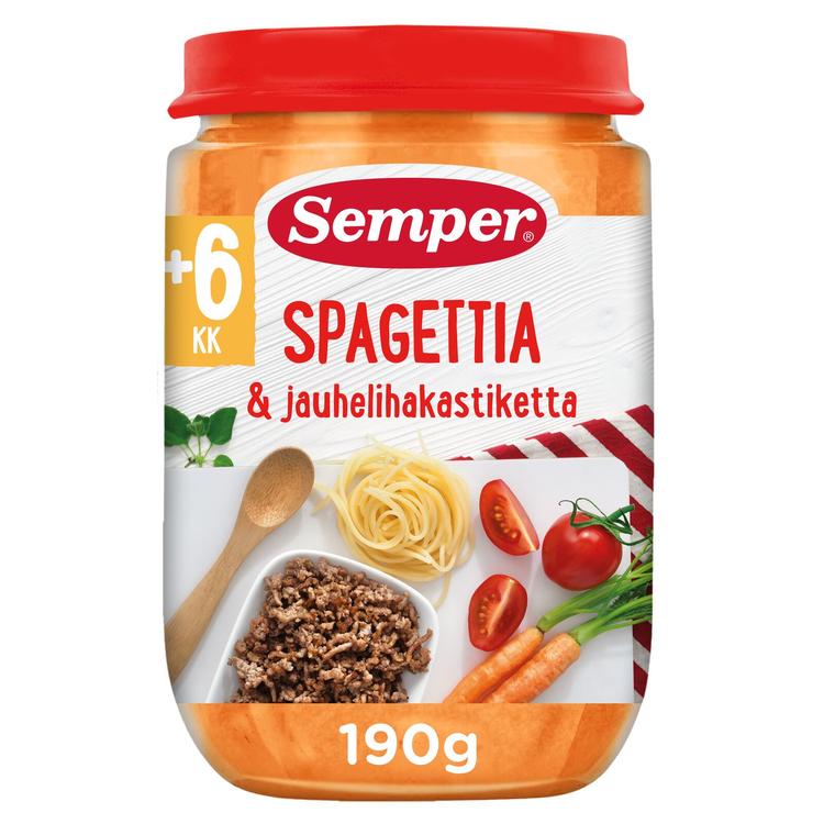 Semper Spagettia & jauhelihakastiketta 6kk lastenateria 190g