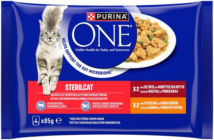 Purina One 4x85 g Sterilcat Minifileet kastikkeessa, sis. nautaa, kanaa ja kasviksia