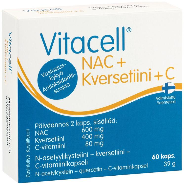 Vitacell NAC + kversetiini + C  N-asetyylikysteiini – kversetiini - C-vitamiinikapseli 60 kaps.