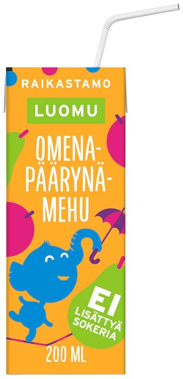 Raikastamo luomu omena-päärynä pillimehu 200ml