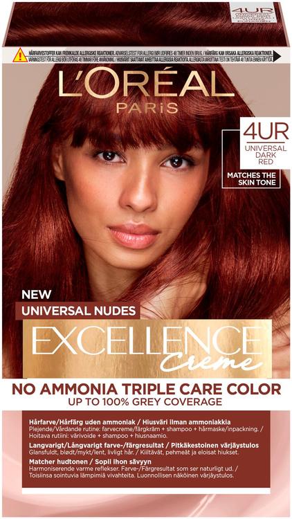 L'Oréal Paris Excellence Universal Nudes 4UR Dark Red kestoväri ilman ammoniakkia 1kpl