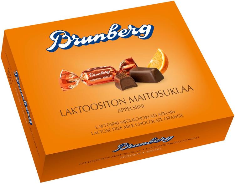 Brunberg Laktoositon Maitosuklaakonvehti Appelsiini 250g