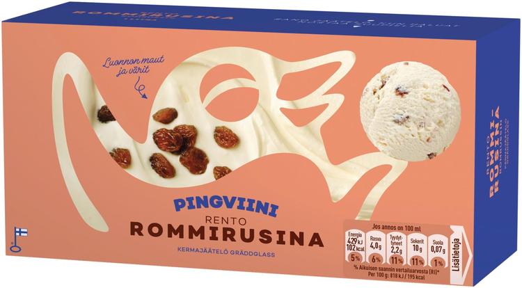 Pingviini Rommirusina kermajäätelö kotipakkaus 1L/524g