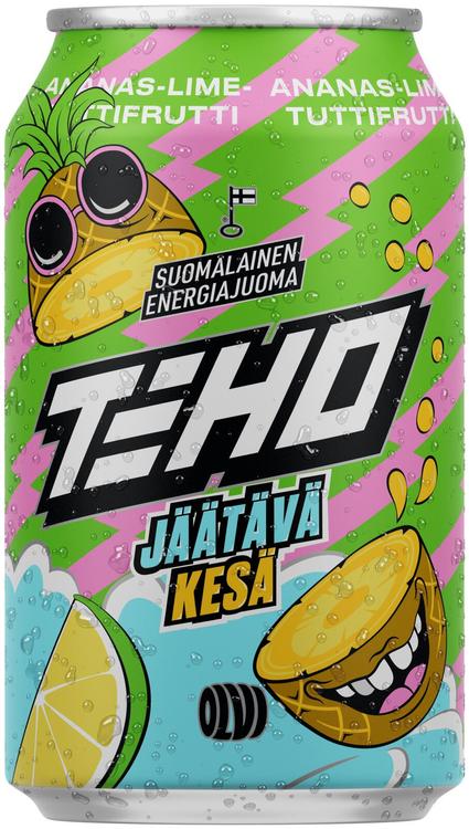 TEHO Jäätävä Kesä Lime-Ananas-Tuttifrutti energiajuoma 0,33 l tlk