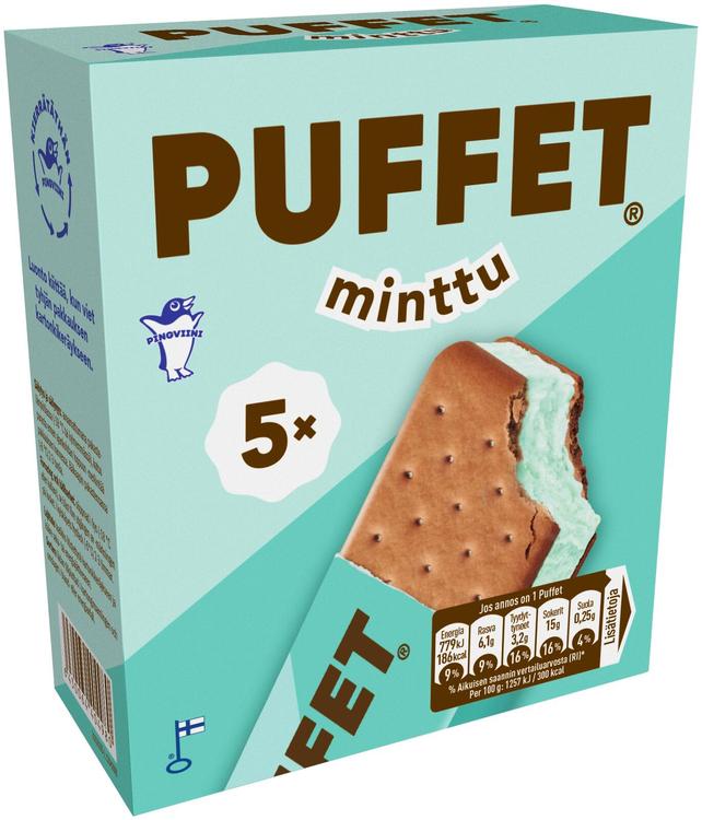 Puffet Minttu välipalajäätelö monipakkaus 5x62g/1,1dl