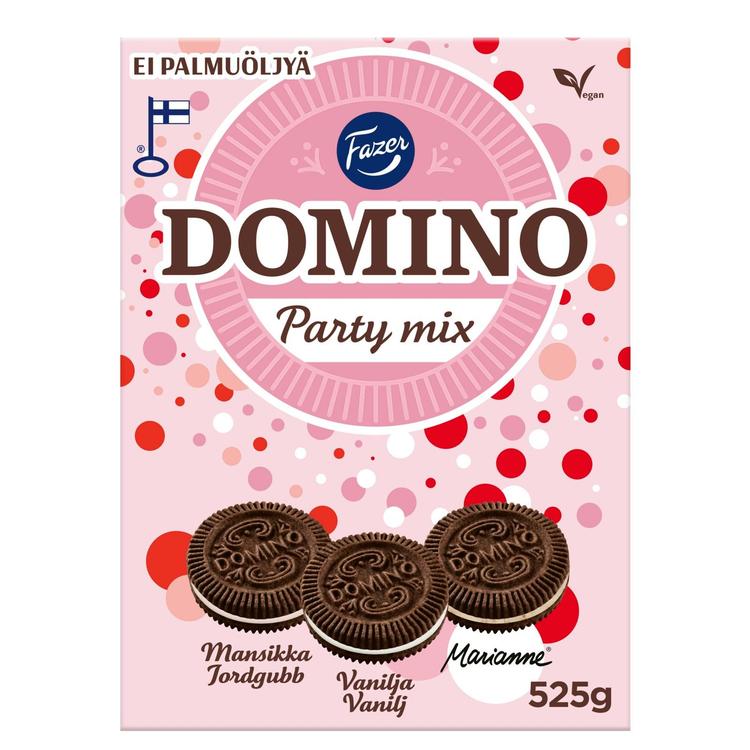 Fazer Domino Party mix täytekeksilajitelma Original, Marianne, Mansikka 525g