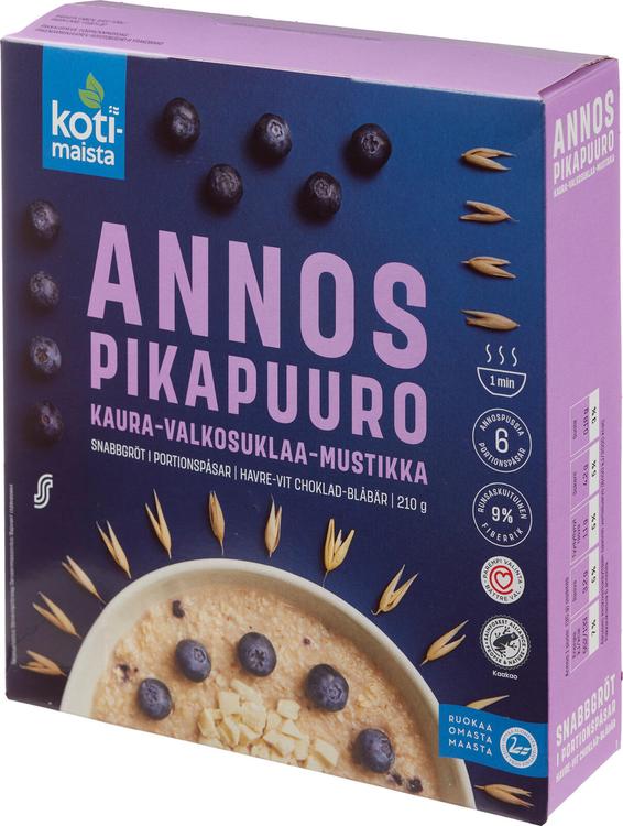 Kotimaista annospikapuuro kaura-valkosuklaa-mustikka 210 g (6 x 35 g)