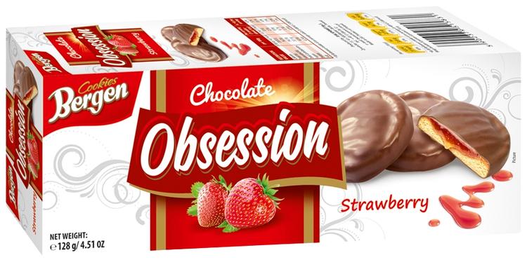 Bergen Obsession Strawberry 128g suklaakuorrutettu mansikkatäytekeksi