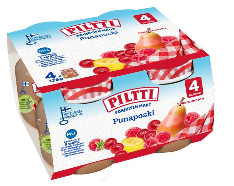 4xPiltti 4x125g Pohjoisen maut Punaposki marja- ja hedelmäsose 4kk