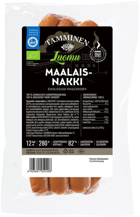 Tamminen Luomu Maalaisnakki 12kpl/280g