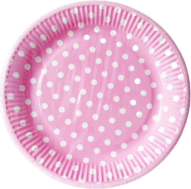 Roosa nauha lautanen 18 cm pinkki valkoiset pilkut 8 kpl