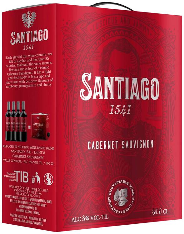 Santiago 1541 Cabernet Sauvignon  punaviinijuoma 8% 3 L BIB