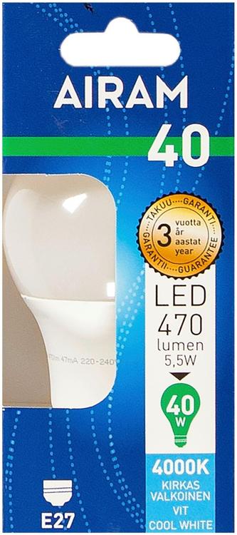 Airam LED 4,9W vakiolamppu opaali E27 490lm 4000K