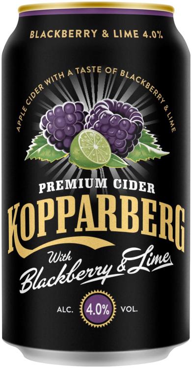 Premium Cider Kopparberg Blackberry & Lime 4,0%, Karhunvatukan & limen makuinen omenasiideri tölkki 33cl