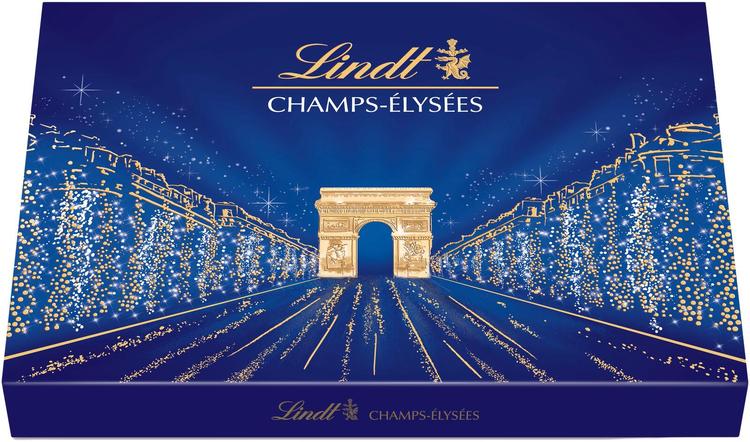 Lindt CHAMPS ÉLYSÉES valikoima hienoja maito-, tumma- ja valkosuklaakonvehteja rasia 469g