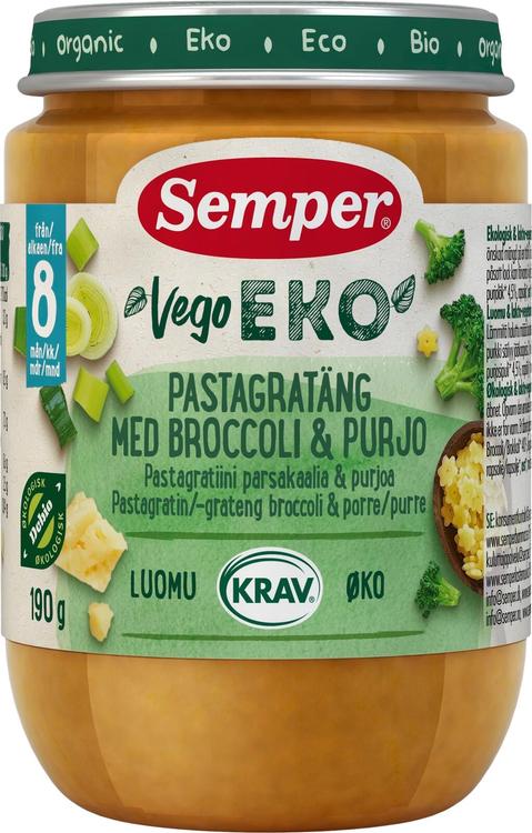 Semper Vego EKO Luomu pastagratiini parsakaali ja purjo 8kk luomu lastenateria 190g