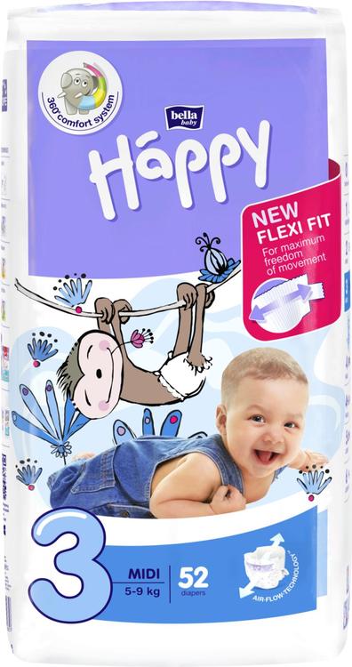 Happy teippivaippa midi 5-9kg 52kpl