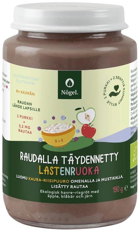 Luomu kaura-riisipuuro omenalla ja mustikalla, lisätty rautaa, 190 g