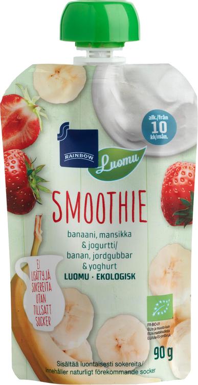 Rainbow smoothie banaani, mansikka & jogurtti luomu 90 g 10 kk