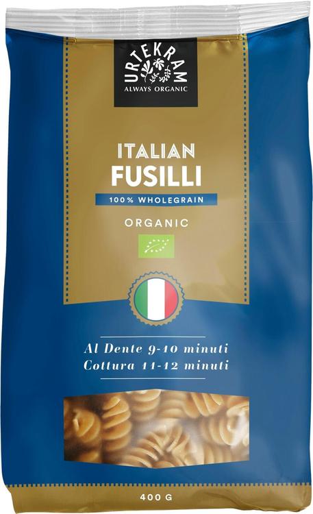 URTEKRAM luomu Pasta Fusilli 100 % täysjyvää 400g