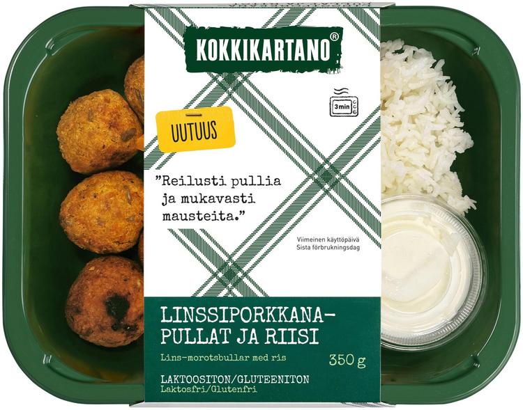 Kokkikartano Linssi-porkkanapullat ja riisiä 350g