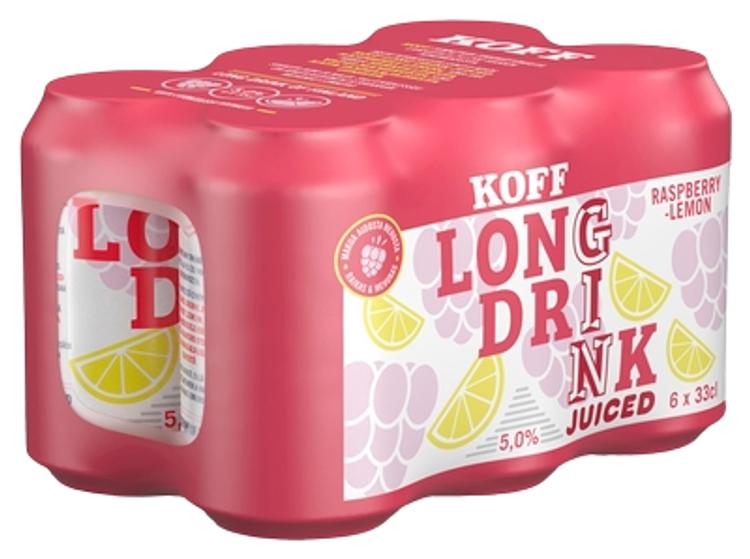 6-pack Koff Long Drink Juiced Raspberry-Lemonlong drink 5,0 % tölkki 0,33 L
