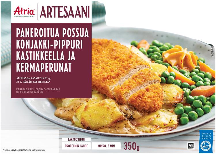 Atria Artesaani Paneroitua Possua Konjakki-Pippurikastikkeella ja Kermaperunat 350g