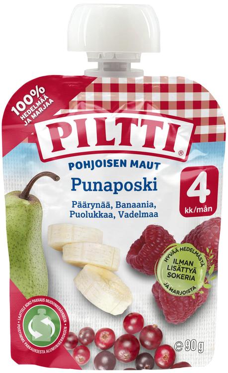 Piltti Pohjoisen maut 90g Punaposki hedelmäsose 4kk annospussi