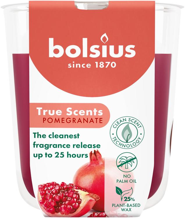 Bolsius True Scents – tuoksukynttilä lasissa – Granaattiomena – punainen – pieni