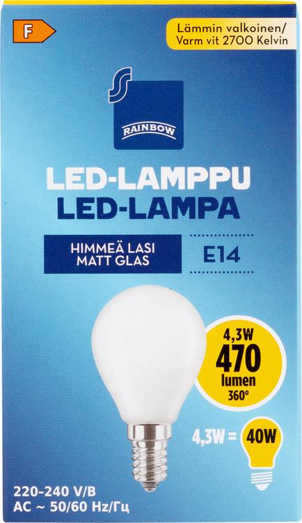 Rainbow LED-lamppu 4,3W E14 2700K 470lm huurrettu lasi