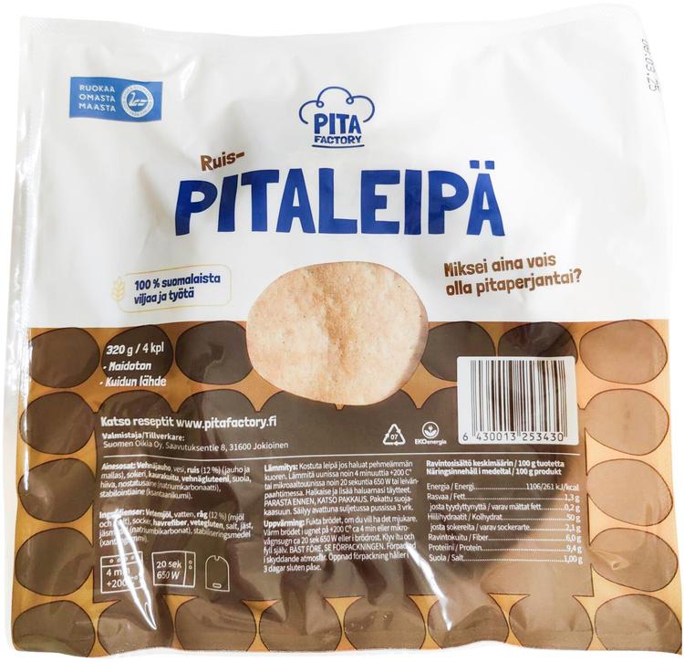 Pita Factory Rukiinen pitaleipä 320g - 4 kpl