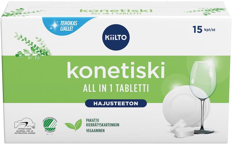 Kiilto All in 1 konetiskitabletti Hajusteeton 15 kpl