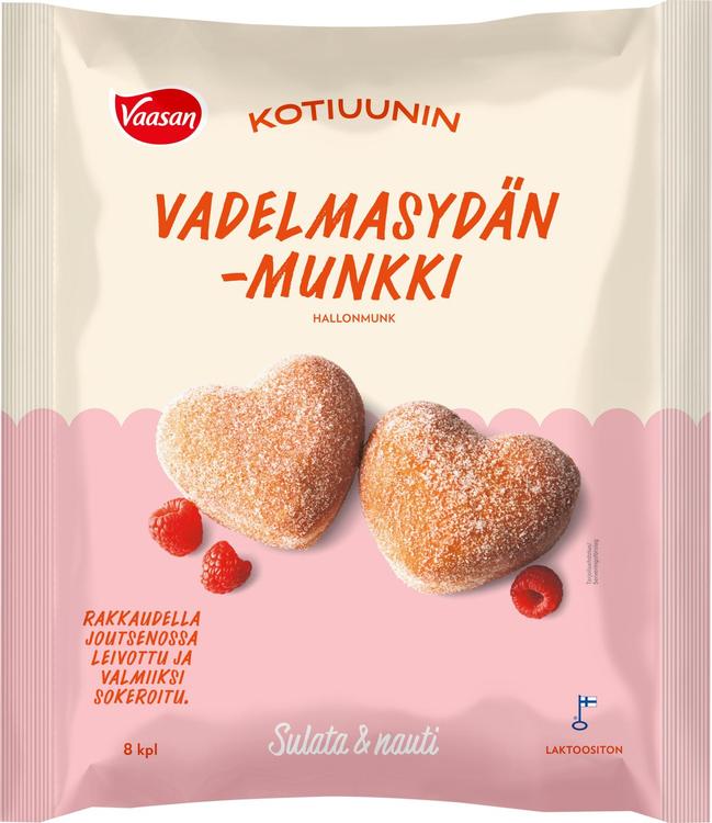 Vaasan Kotiuunin Vadelmasydän 8x45g pakaste vadelma-omenatäytteinen munkki