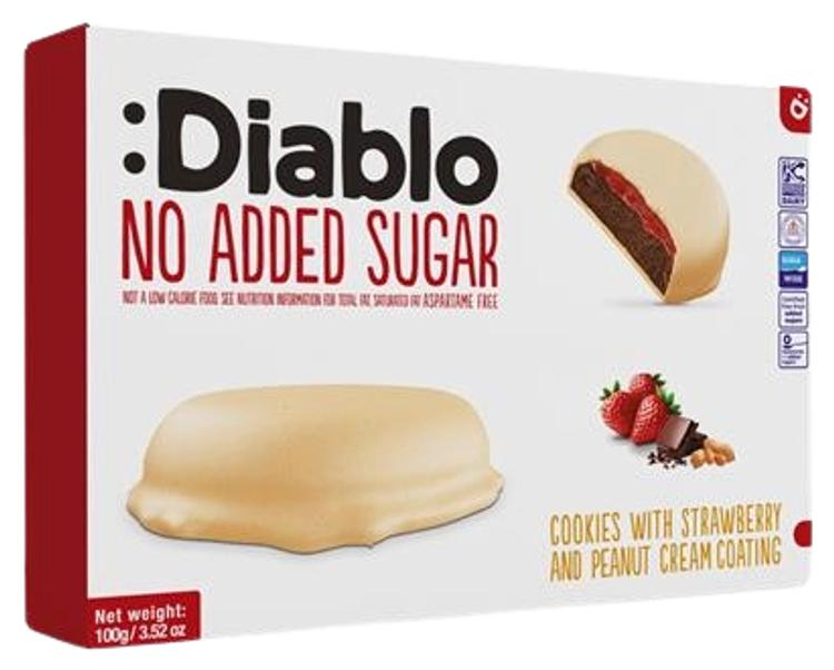Diablo Kaakaokeksit Mansikkakermatäytteellä Ja Maapähkinäkuorrutteella