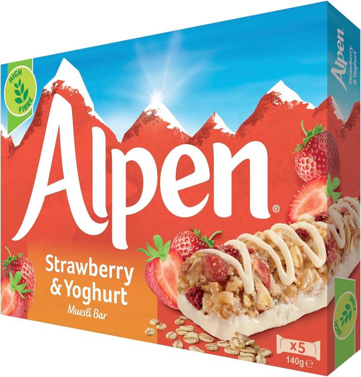 Alpen 5x29g omena-mansikka jogurtinmakuinen kuorrutus moniviljapatukka