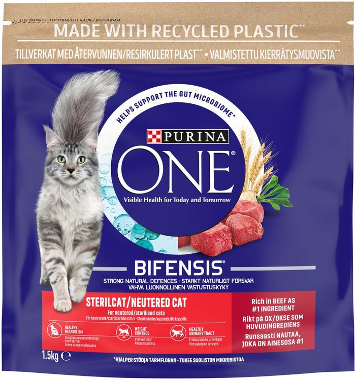 Purina ONE 1,5 kg Sterilcat Runsaasti Nautaa ja Vehnää kissanruoka