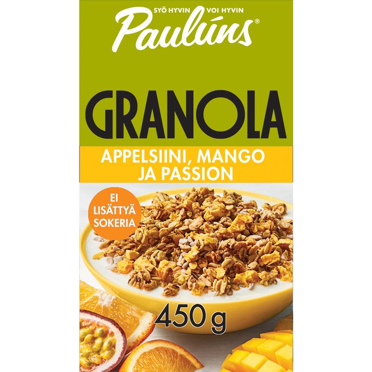 Paulúns appelsiini-mango-passiohedelmä granola muromysli 450g