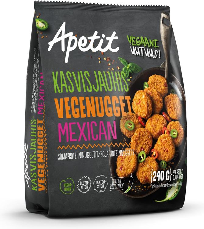 Apetit Kasvisjauhis Vegenugget Mexican soijaproteiininuggetit pakaste 240g