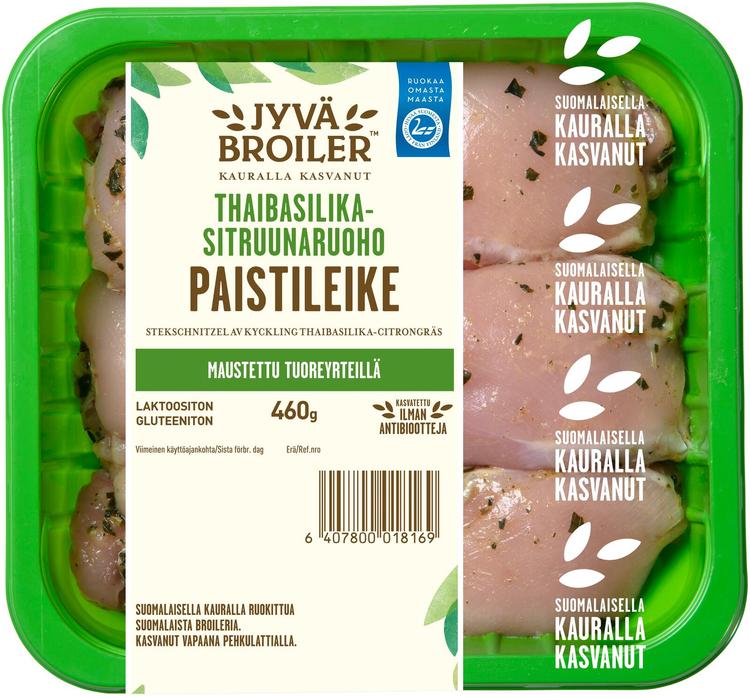 Jyväbroiler Broilerin Paistileike Thaibasilika-Sitruunaruoho 460g