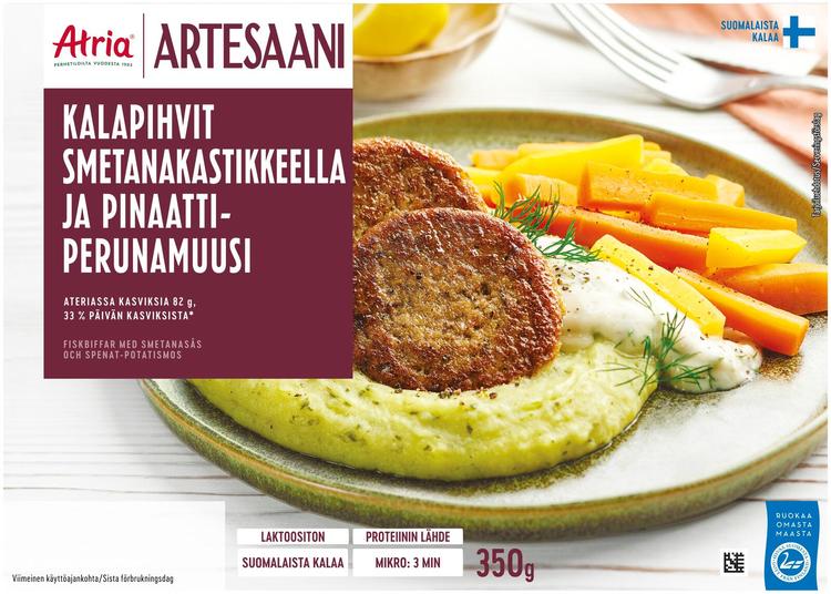 Atria Artesaani Kalapihvit Smetanakastikkeella ja Pinaatti-Perunamuusi 350g