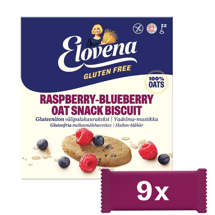 Elovena 9x18g gluteeniton vadelma-mustikka välipalakaurakeksi