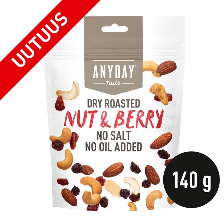 Anyday Nut and Berry paahdettu suolaamaton pähkinä- ja marjasekoitus 140g