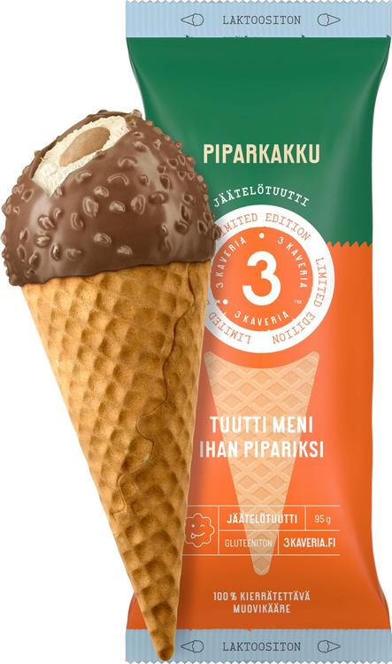 3 Kaveria Laktoositon Piparkakku jäätelötuutti 150ml/95g