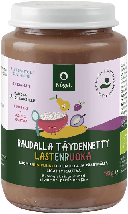 Rautainen riisipuuro luumulla ja päärynällä, 190 g, raudalla täydennetty