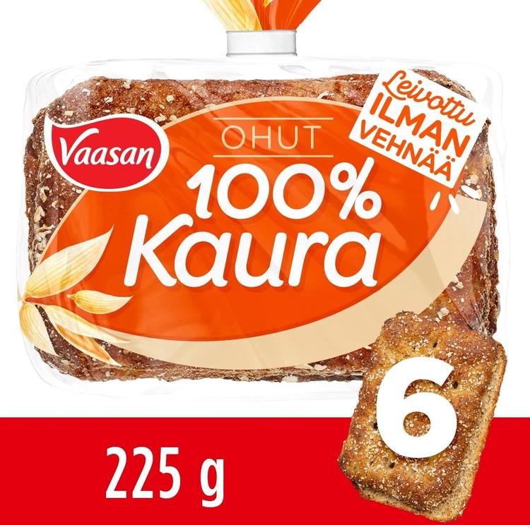 Vaasan Ohut Kaura 100% 225g 6 kpl ohut kaurapalaleipä