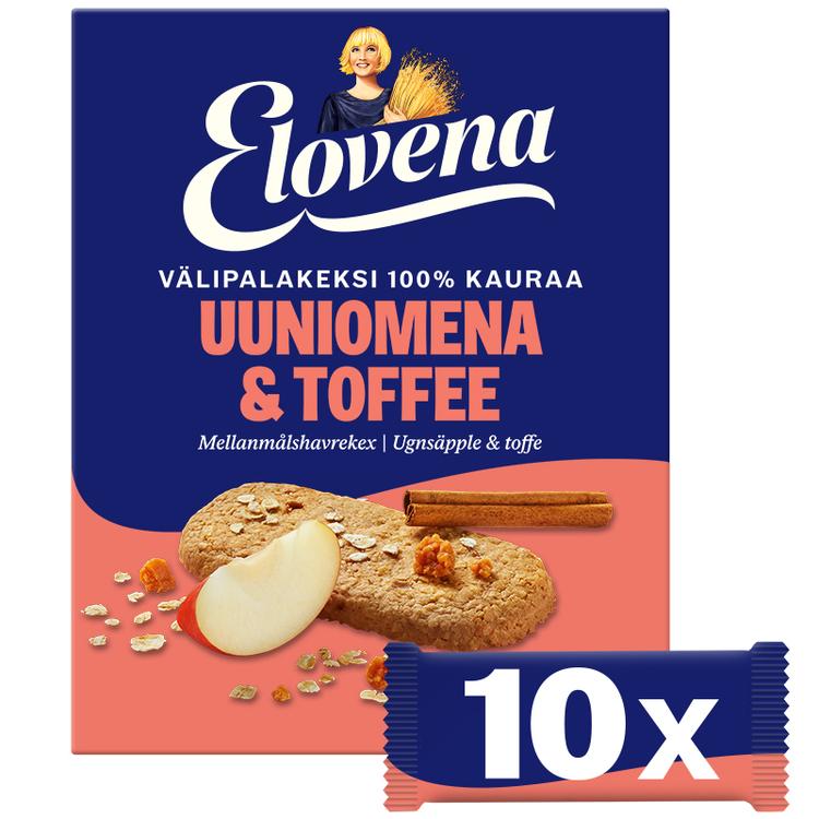 Elovena 10x30g uuniomena-toffee välipalakeksi 100% kauraa