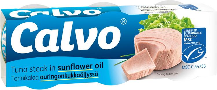 Calvo tonnikala auringonkukkaöljyssä MSC 3x80/52g