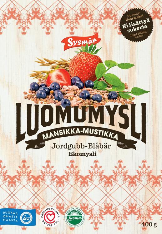 Sysmän Mansikka-Mustikka Luomumysli 400g